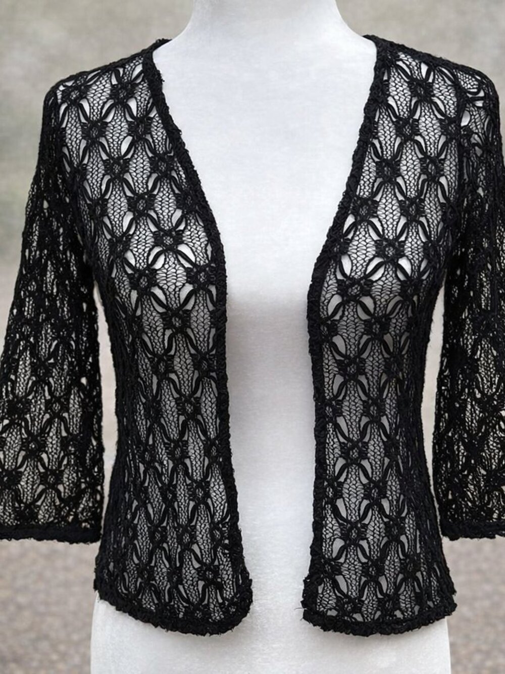 Black Lace Open‑Front Cardigan Sheer Floral Crochet Topper Boho Chic Layer